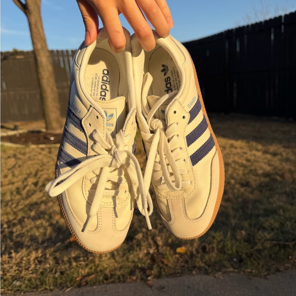 Adidas Samba White with Navy Stripes
